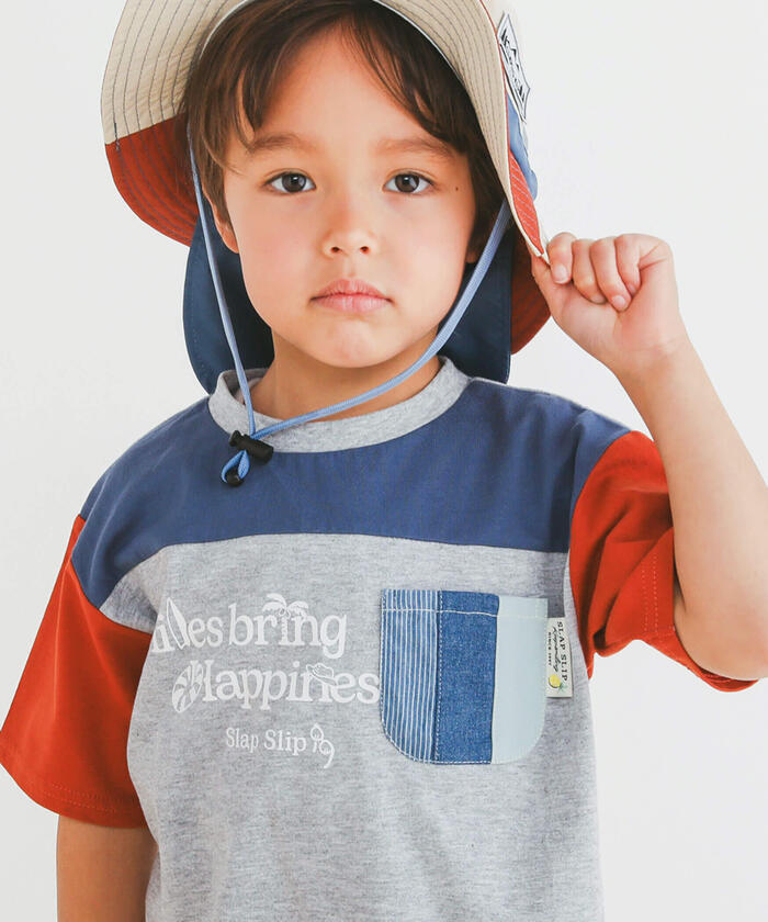 スラップ スリップ SLAP SLIP ポケット付きビッグシルエットバイカラー半袖Tシャツ(80~130cm) （グレー系） グレー系
