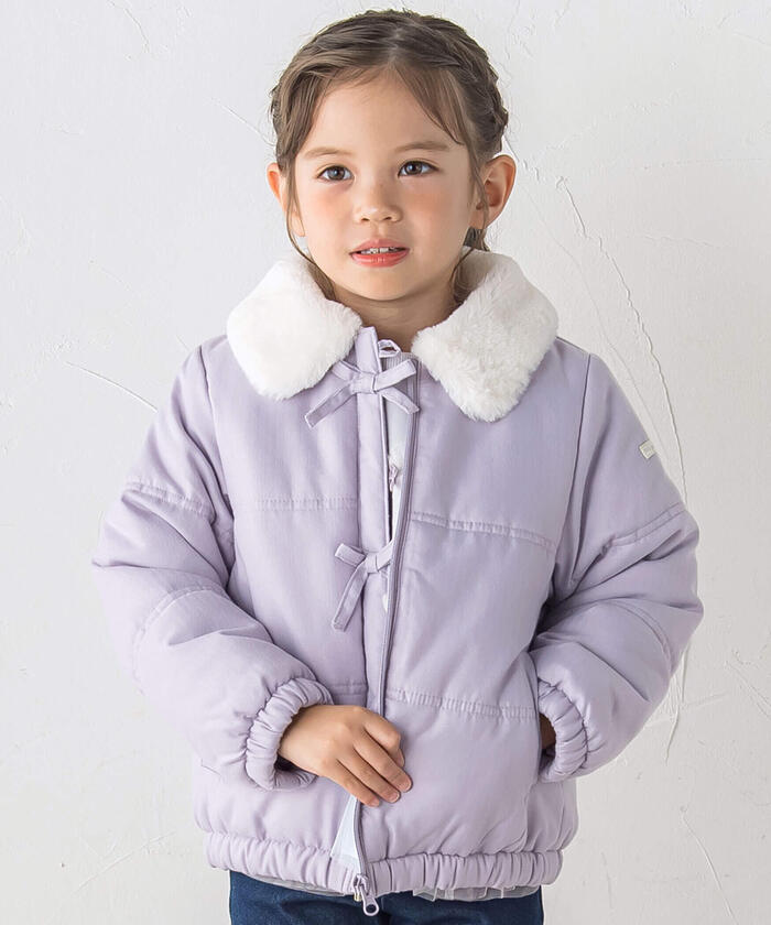 スラップ スリップ SLAP SLIP フワフワファー襟リボン付きショートジャケット