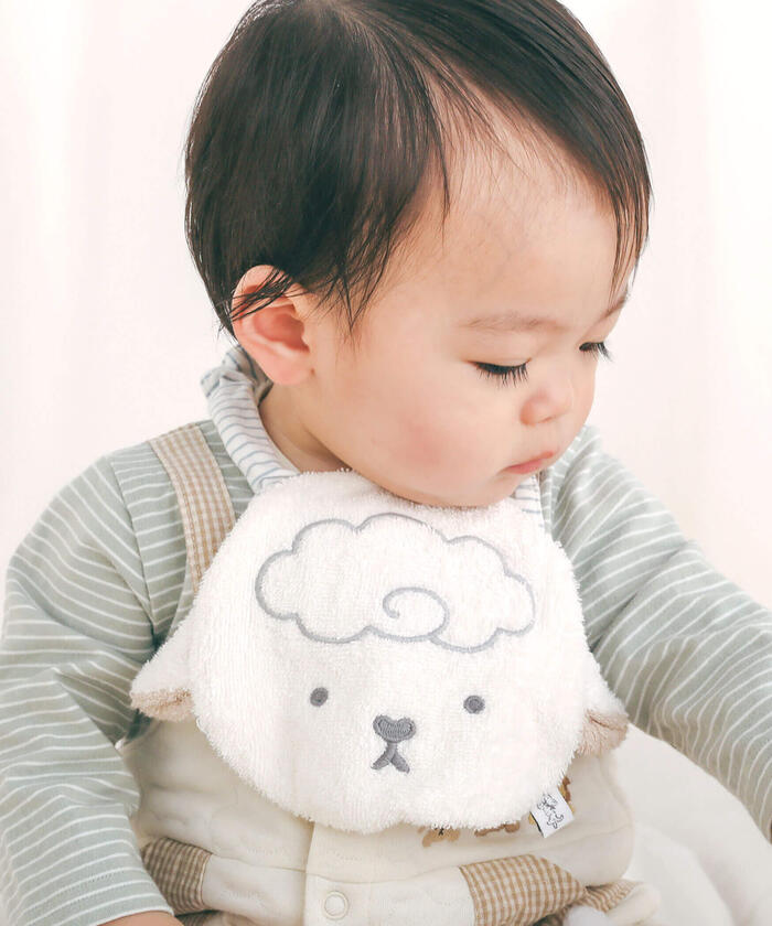 Slap Slip Baby 【Matching】 Sheep Rabbit Bear Animal Face Motif Pile Fabric Bib Baby