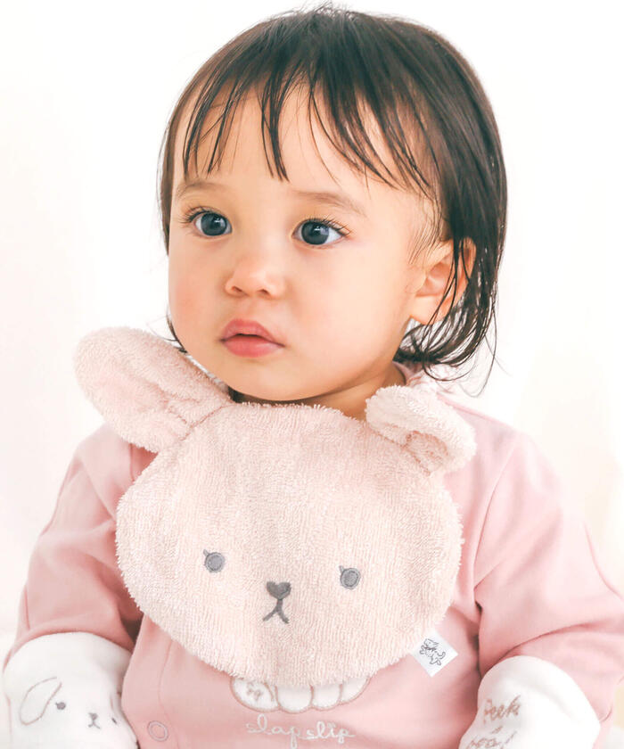 Slap Slip Baby 【Matching】 Sheep Rabbit Bear Animal Face Motif Pile Fabric Bib Baby