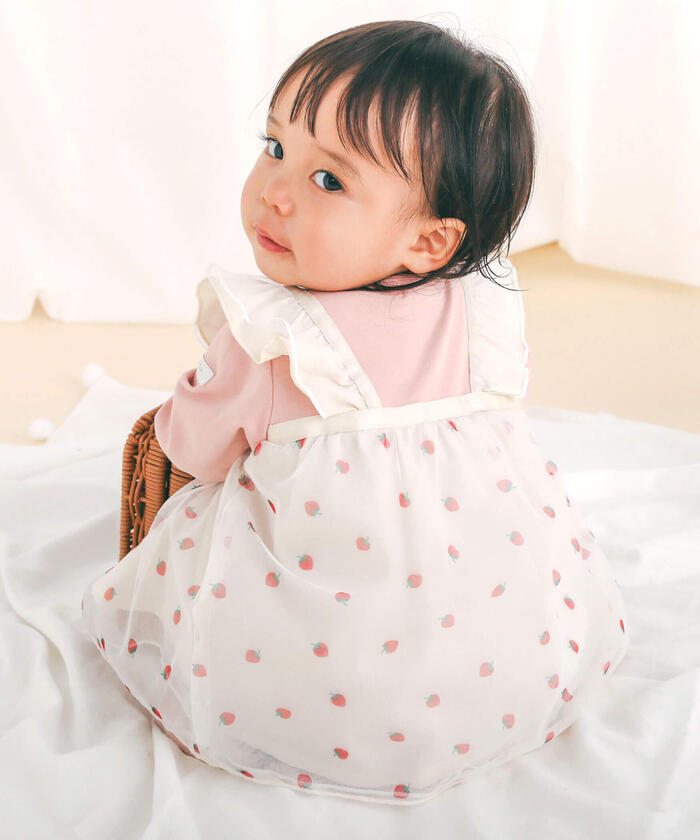 Slap Slip Baby Strawberry Pattern Tulle Skirt Docking Romper Baby