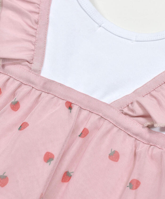Slap Slip Baby Strawberry Pattern Tulle Skirt Docking Romper Baby