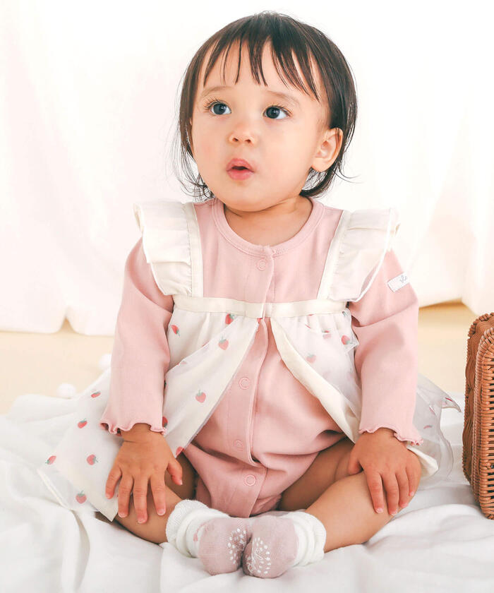 Slap Slip Baby Strawberry Pattern Tulle Skirt Docking Romper Baby