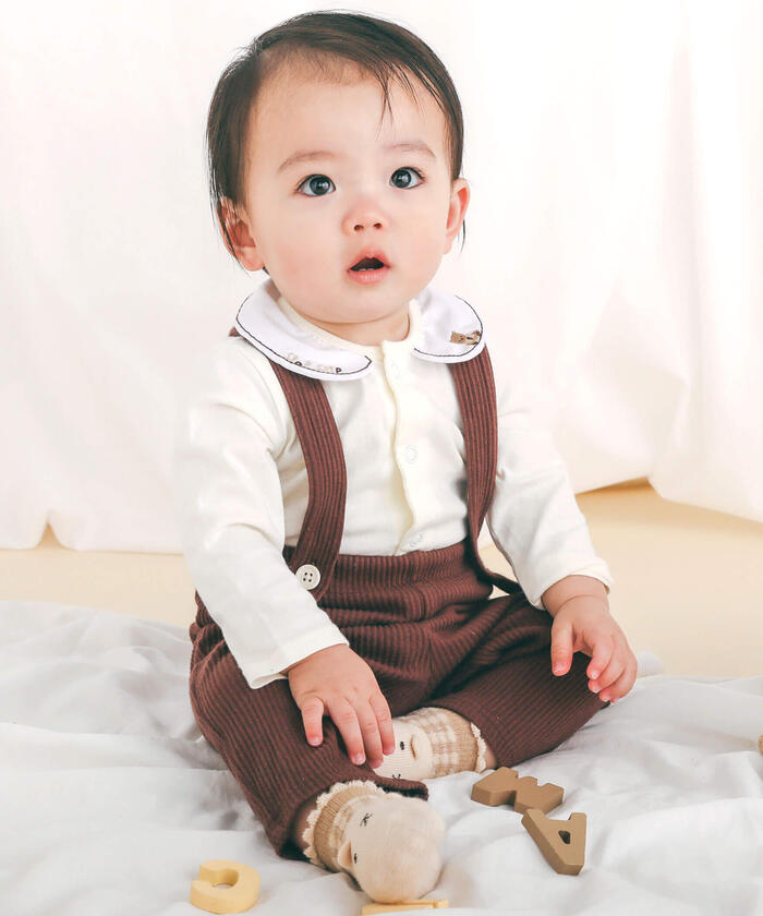 斯拉普 斯利普 嬰兒 SLAP SLIP BABY 刺繡領口無地條紋切換身體迷你嬰兒