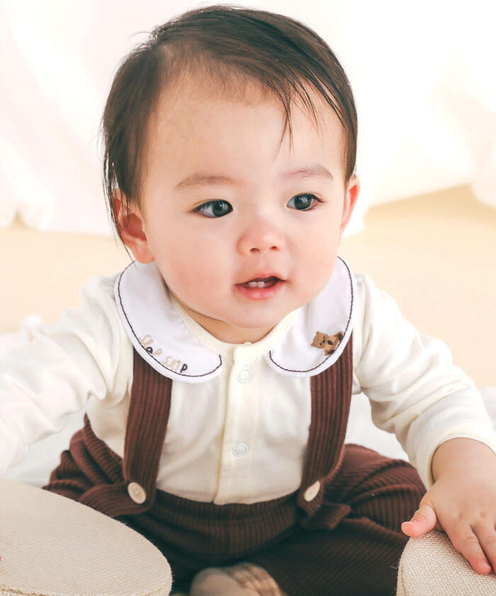 斯拉普 斯利普 嬰兒 SLAP SLIP BABY 刺繡領口無地條紋切換身體迷你嬰兒