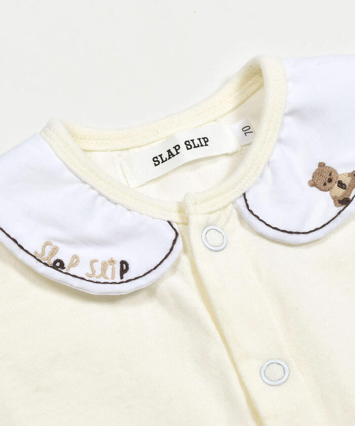 斯拉普 斯利普 嬰兒 SLAP SLIP BABY 刺繡領口無地條紋切換身體迷你嬰兒