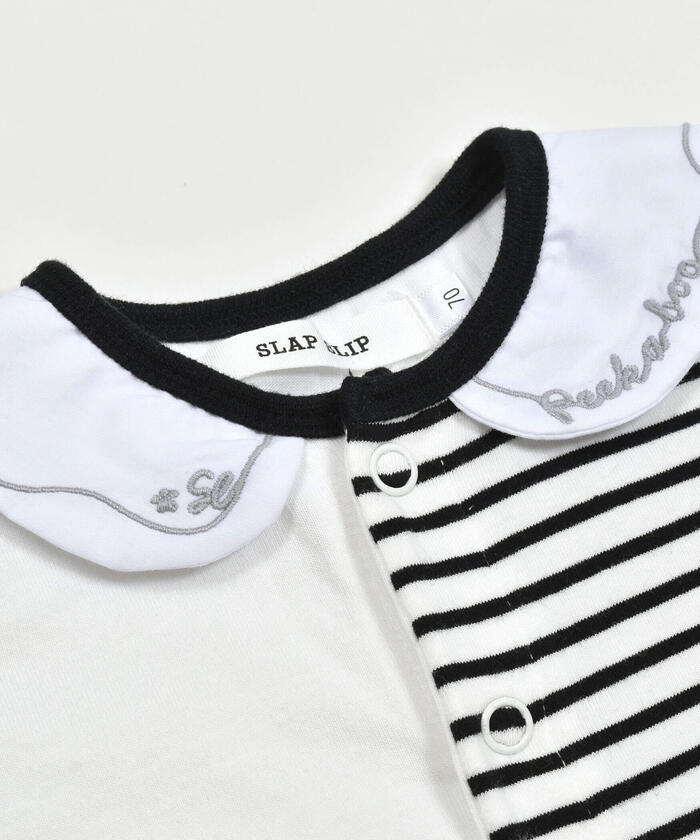 斯拉普 斯利普 嬰兒 SLAP SLIP BABY 刺繡領口無地條紋切換身體迷你嬰兒