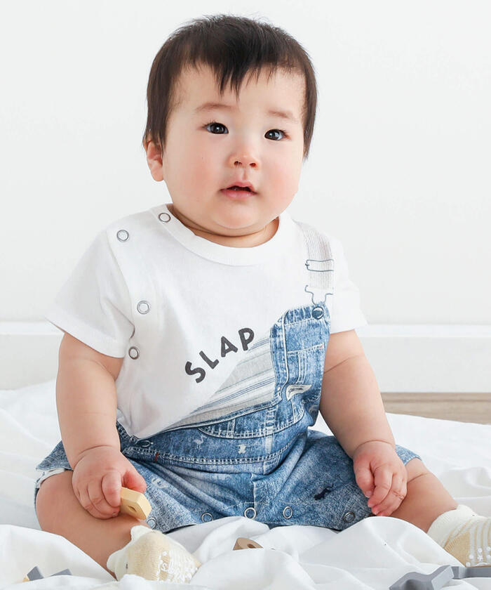 斯拉普 斯利普 嬰兒 SLAP SLIP BABY 牛仔背帶褲印花短袖連身衣嬰兒
