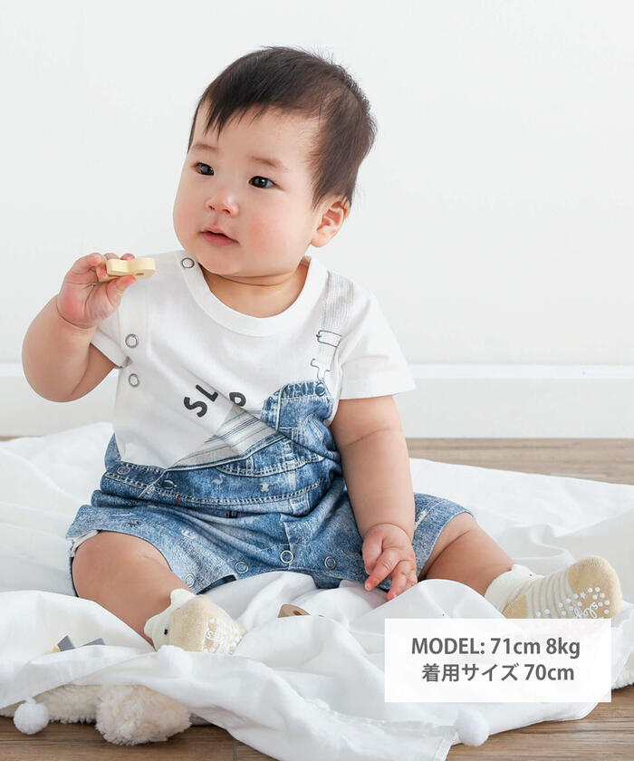 斯拉普 斯利普 嬰兒 SLAP SLIP BABY 牛仔背帶褲印花短袖連身衣嬰兒