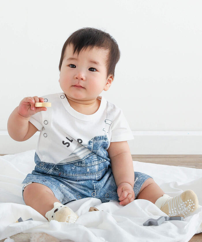 斯拉普 斯利普 嬰兒 SLAP SLIP BABY 牛仔背帶褲印花短袖連身衣嬰兒