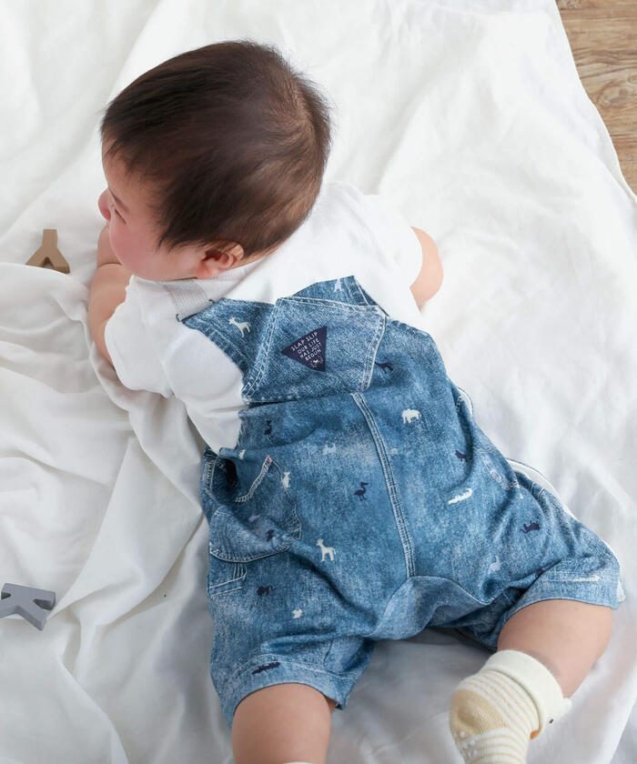 斯拉普 斯利普 嬰兒 SLAP SLIP BABY 牛仔背帶褲印花短袖連身衣嬰兒