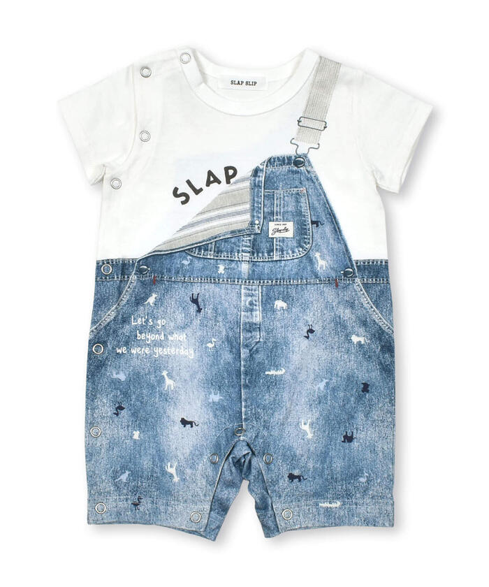 斯拉普 斯利普 嬰兒 SLAP SLIP BABY 牛仔背帶褲印花短袖連身衣嬰兒