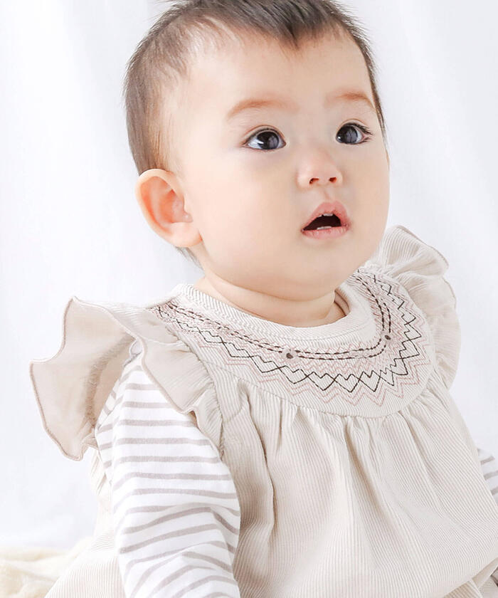 スラップ スリップ ベビー SLAP SLIP BABY 肩フリルコールテン刺しゅうワンピース+ブルマ2点セットベビー