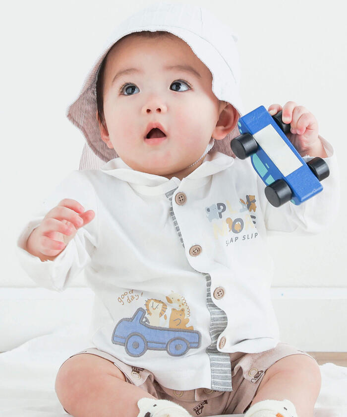 斯拉普 斯利普 嬰兒 SLAP SLIP BABY 【UV防護】無袖雙色動物印花刺繡開衫嬰兒(70~