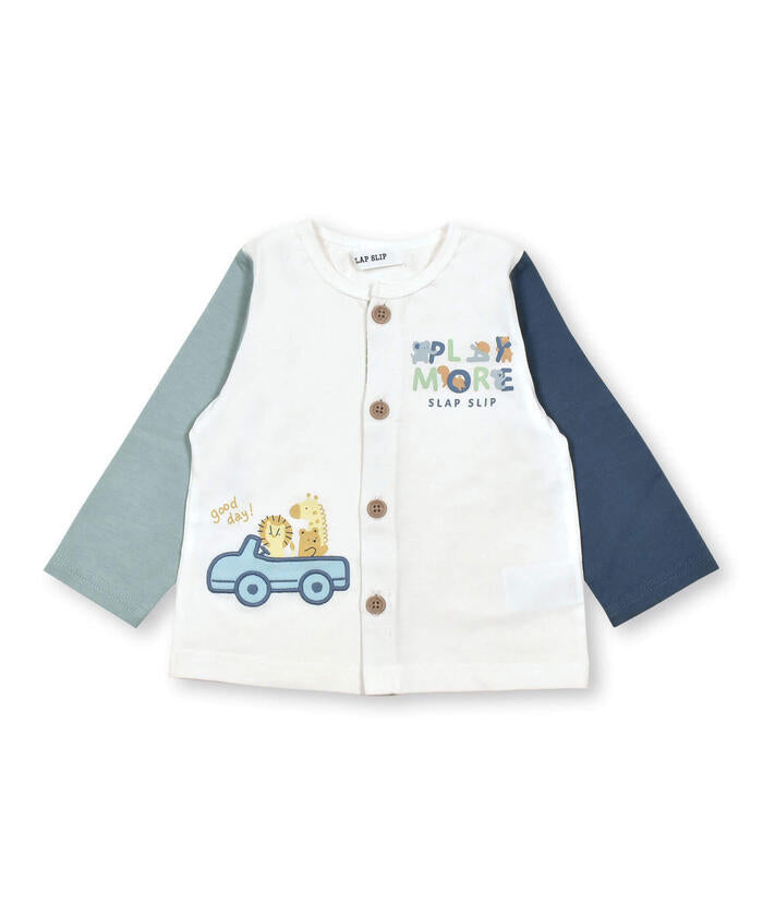 斯拉普 斯利普 嬰兒 SLAP SLIP BABY 【UV防護】無袖雙色動物印花刺繡開衫嬰兒(70~