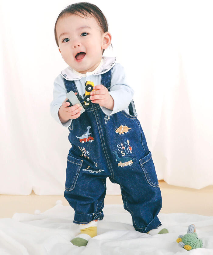 Slap Slip Baby SLAP SLIP BABY Dinosaur Embroidered Denim Twill Overall Baby