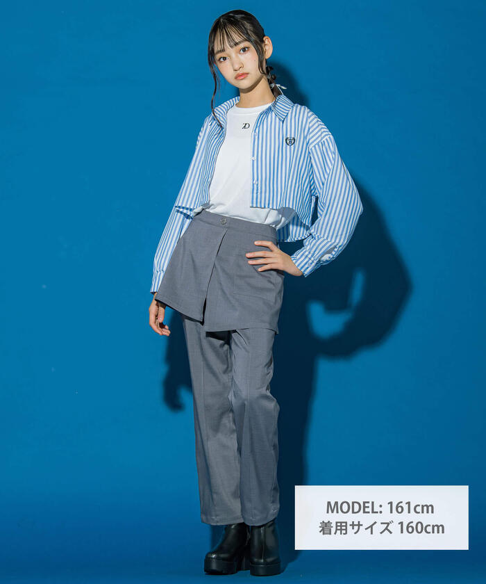 ZIDDY 【 Nico☆Puchi掲載 】 Stripe Shirt & Logo Embroidered T-Shirt Set (130~1)