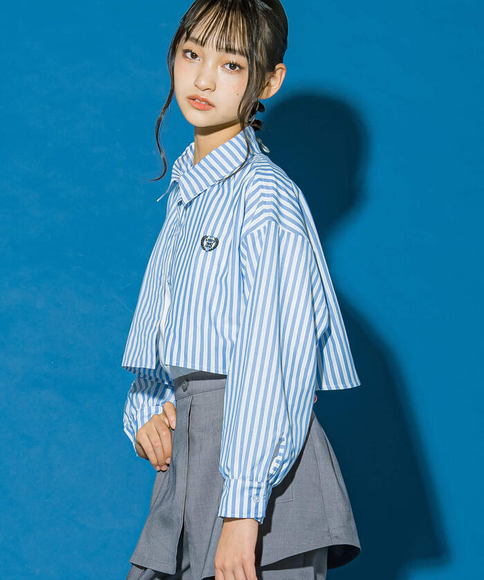ZIDDY 【 Nico☆Puchi掲載 】 Stripe Shirt & Logo Embroidered T-Shirt Set (130~1)