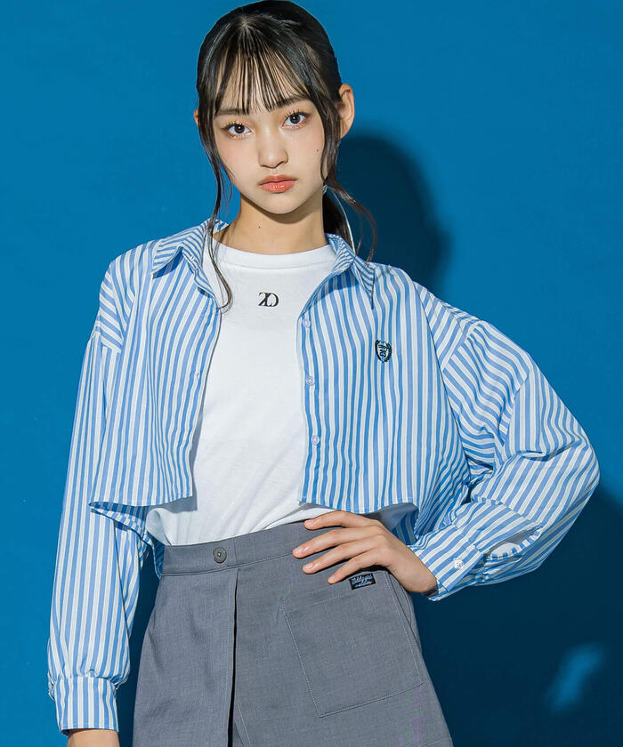 ZIDDY 【 Nico☆Puchi掲載 】 Stripe Shirt & Logo Embroidered T-Shirt Set (130~1)