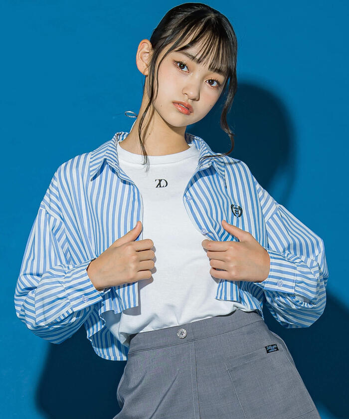 ZIDDY 【 Nico☆Puchi掲載 】 Stripe Shirt & Logo Embroidered T-Shirt Set (130~1)
