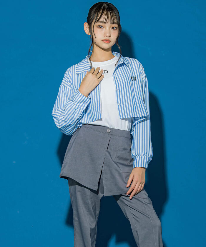 ZIDDY 【 Nico☆Puchi掲載 】 Stripe Shirt & Logo Embroidered T-Shirt Set (130~1)