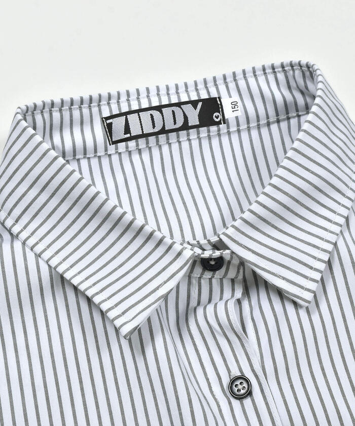 ZIDDY 【 Nico☆Puchi掲載 】 Stripe Shirt & Logo Embroidered T-Shirt Set (130~1)