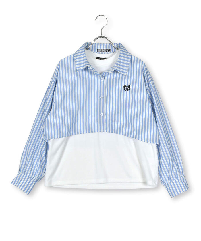 ZIDDY 【 Nico☆Puchi掲載 】 Stripe Shirt & Logo Embroidered T-Shirt Set (130~1)
