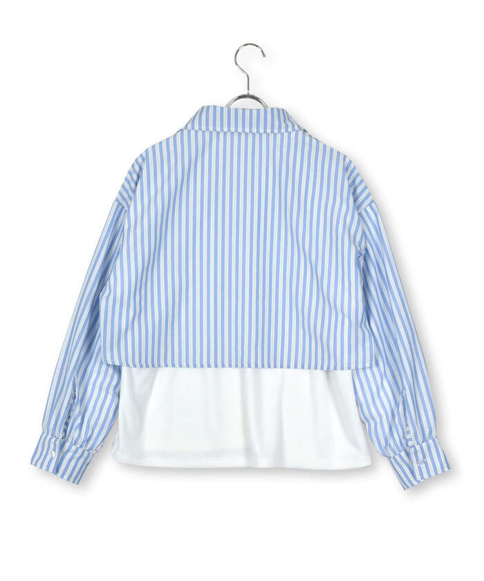 ZIDDY 【 Nico☆Puchi掲載 】 Stripe Shirt & Logo Embroidered T-Shirt Set (130~1)