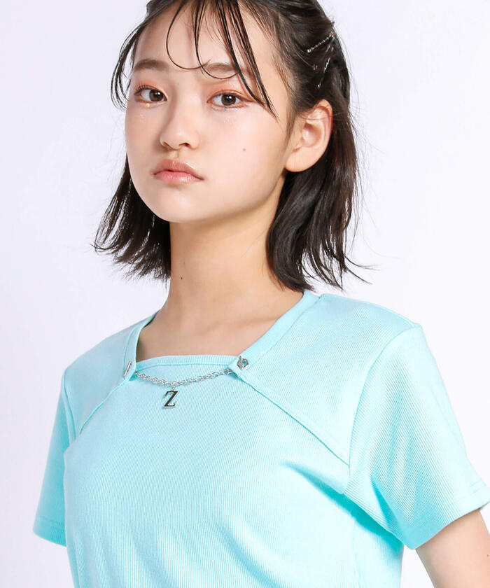 ZIDDY 【 Featured in Nico☆Puchi 】 Chain Detachable Ribbed T-Shirt