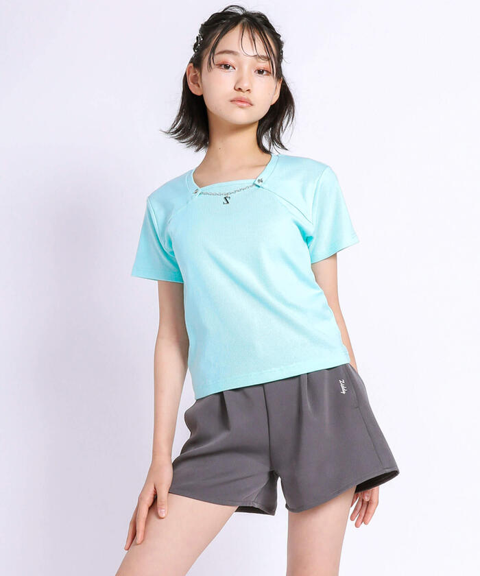 ZIDDY 【 Featured in Nico☆Puchi 】 Chain Detachable Ribbed T-Shirt