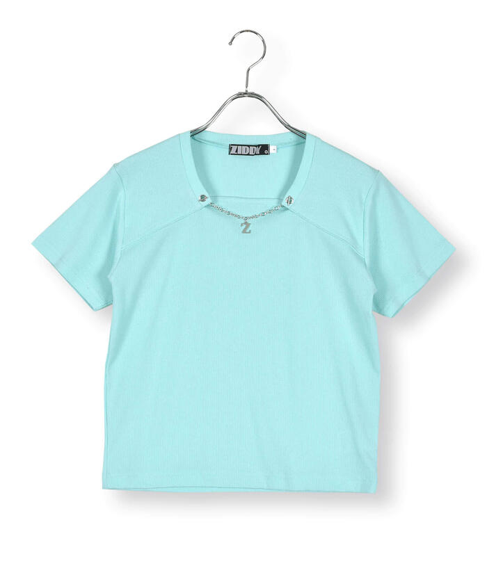 ZIDDY 【 Featured in Nico☆Puchi 】 Chain Detachable Ribbed T-Shirt
