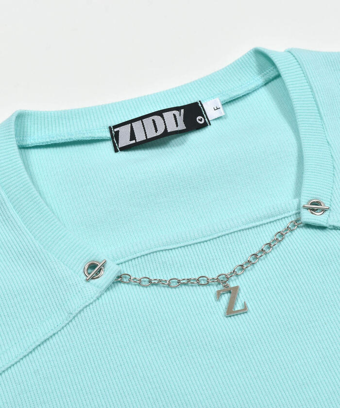 ZIDDY 【 Featured in Nico☆Puchi 】 Chain Detachable Ribbed T-Shirt