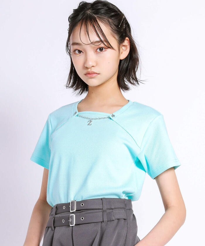 ZIDDY 【 Featured in Nico☆Puchi 】 Chain Detachable Ribbed T-Shirt