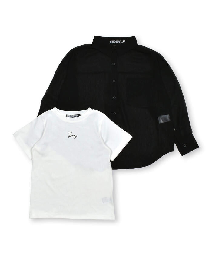 ZIDDY Sleeve-Open Sheer Shirt & T-Shirt Set