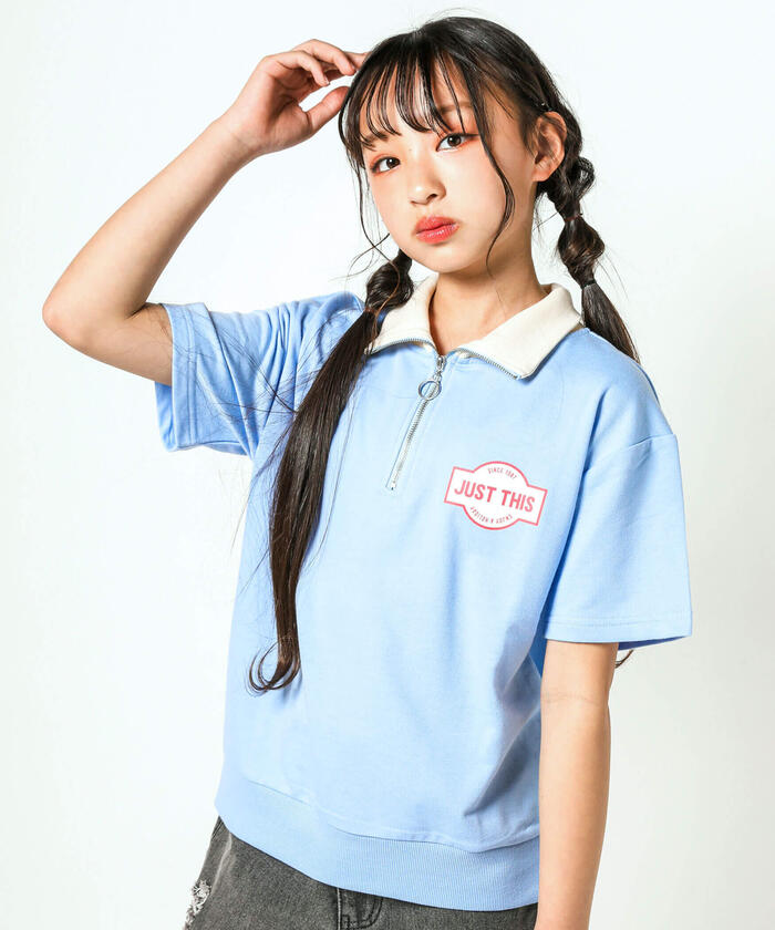 ジディー ZIDDY ハーフジップバックプリントTシャツ,ブルー