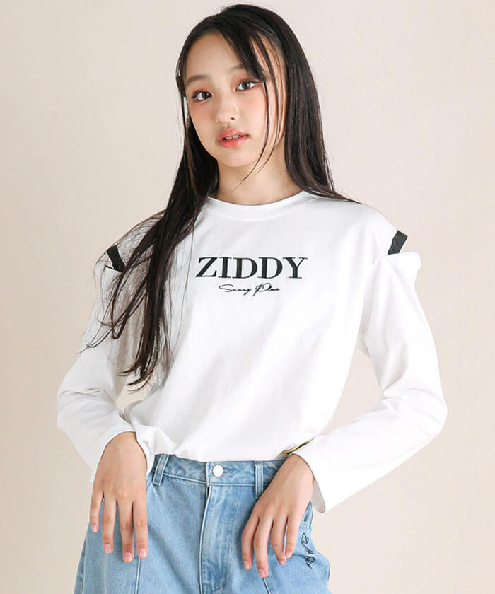 ジディー ZIDDY 肩開きロゴTシャツ,ホワイト