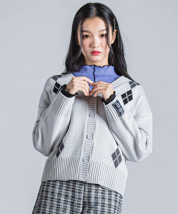 ZIDDY Argyle Check Pattern Cardigan