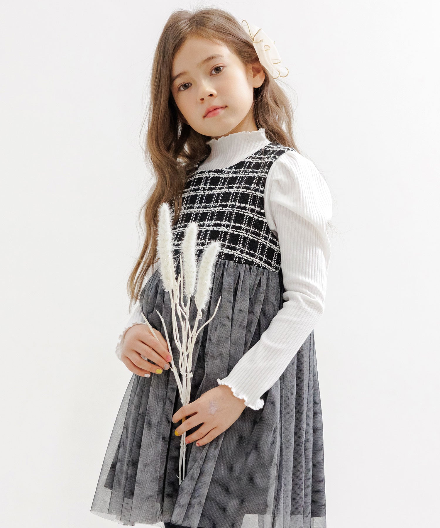 コドモフク ビー 子供服Bee ヘアピン ピンク×チュールリボン