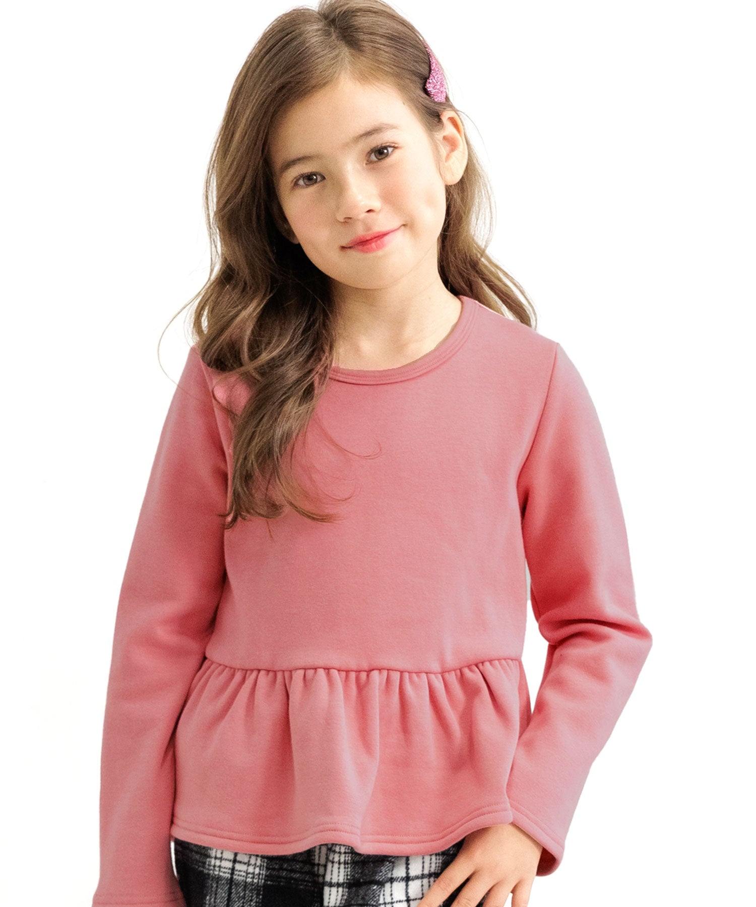 コドモフク ビー 子供服Bee 裏起毛ペプラムトップス,モーヴピンク×裏起毛