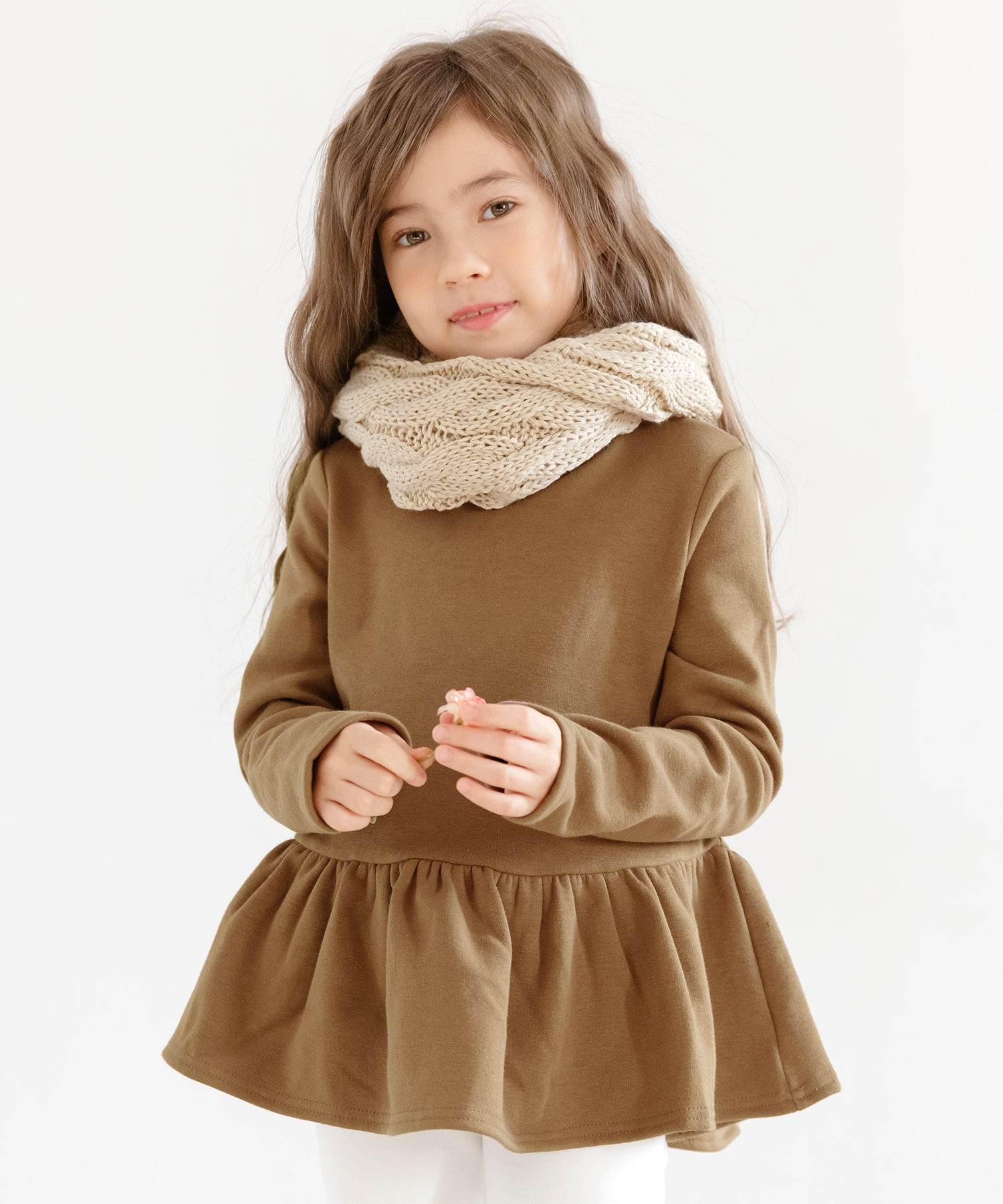 コドモフク ビー 子供服Bee 裏起毛ペプラムトップス,ブラウンベージュ