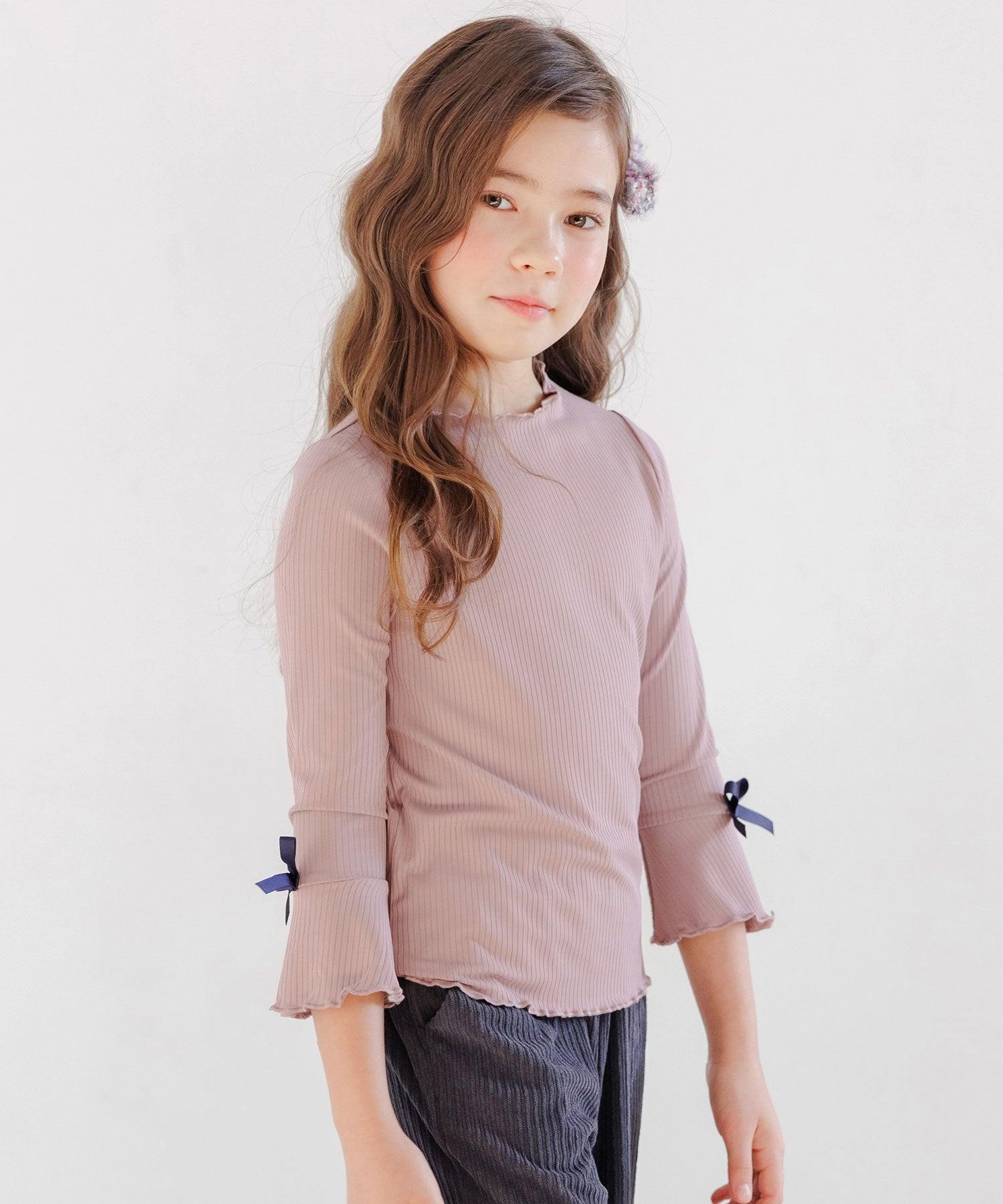 コドモフク ビー 子供服Bee 長袖リブトップス,Nくすみピンクラベンダー