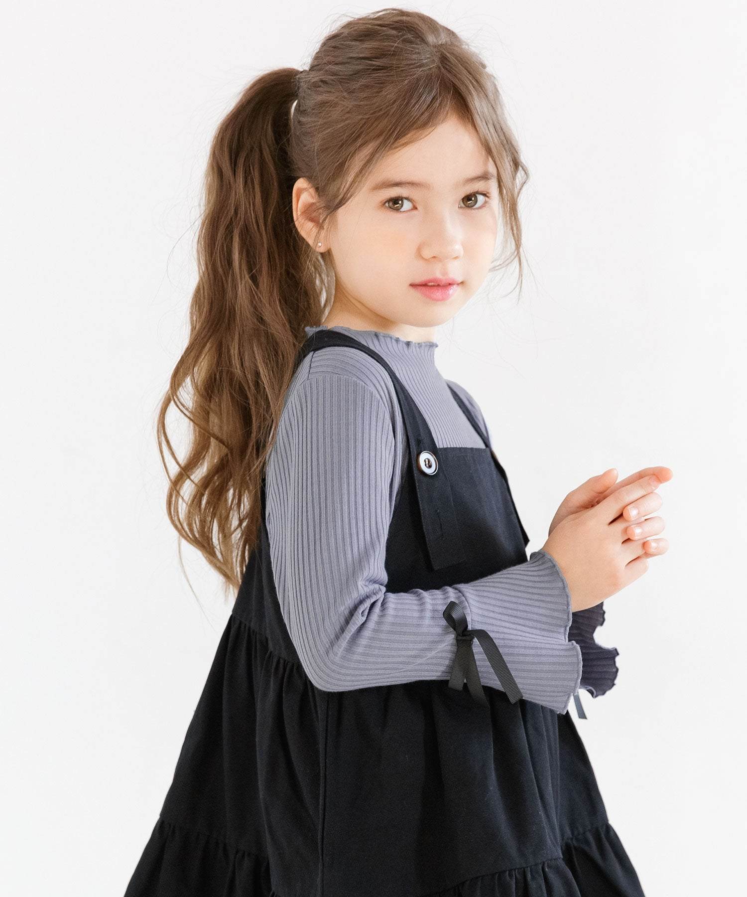 コドモフク ビー 子供服Bee 長袖リブトップス,シルバーグレーリブT