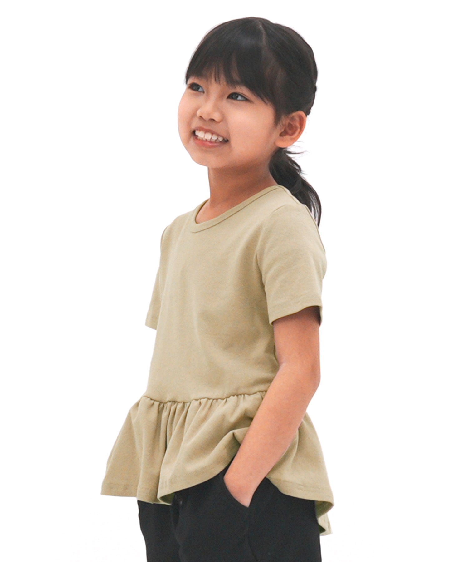 コドモフク ビー 子供服Bee ぺプラム型フリルトップス,グレーベージュ