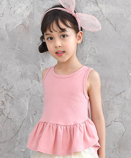 コドモフク ビー 子供服Bee ペプラムトップス （袖なしうすピンク） 袖なしペプラムうすピンク