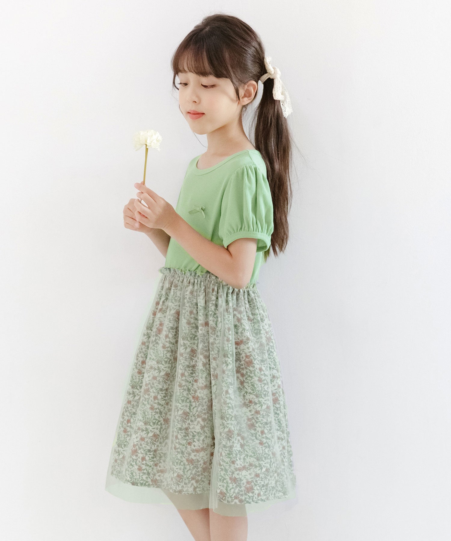 コドモフク ビー 子供服Bee 半袖ワンピース,ミント×ライトグレー