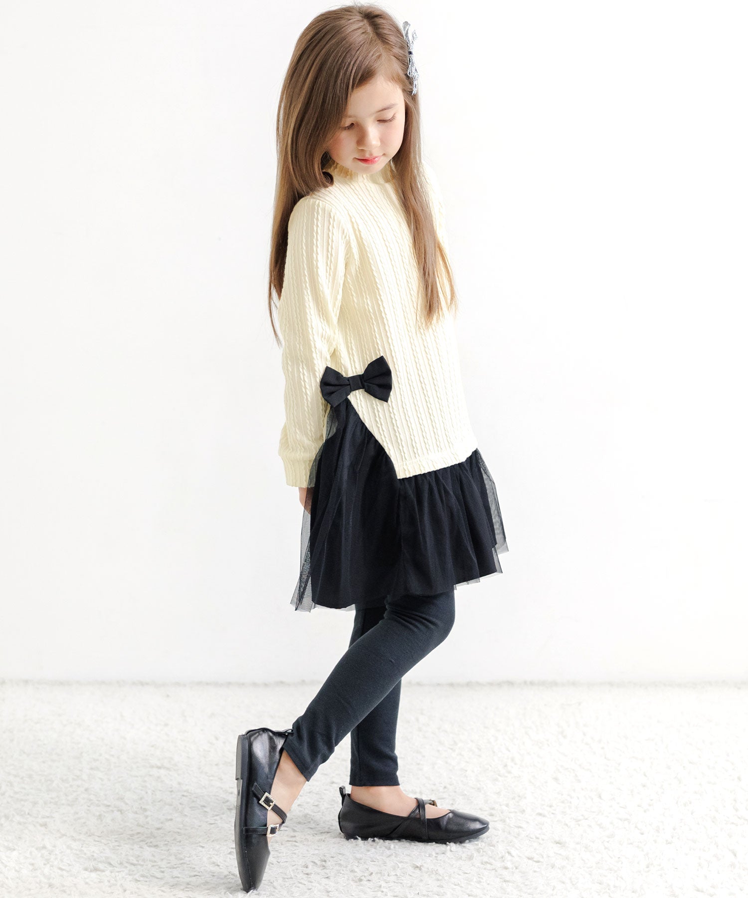 コドモフク ビー 子供服Bee 異素材切り替えワンピース,アイボリー