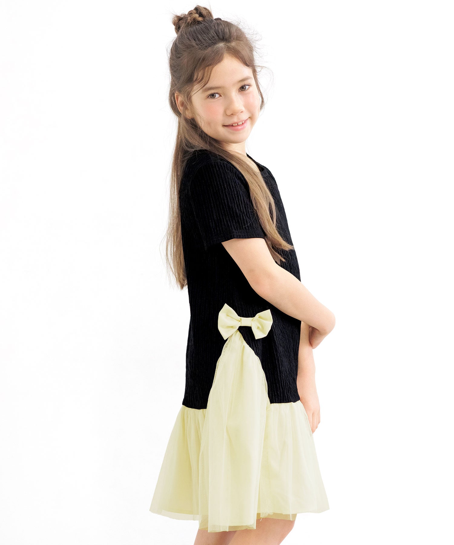 コドモフク ビー 子供服Bee 異素材切り替えワンピース ピンク