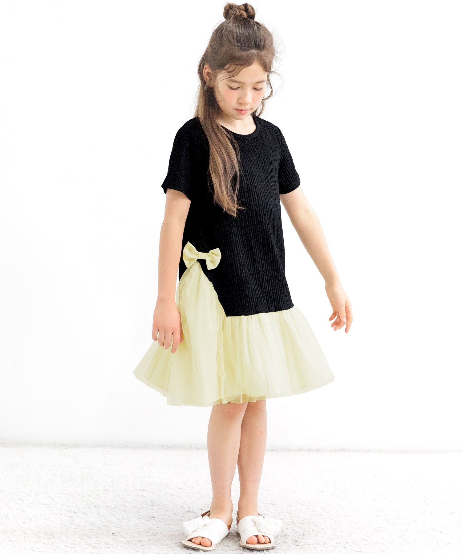 コドモフク ビー 子供服Bee 異素材切り替えワンピース ピンク