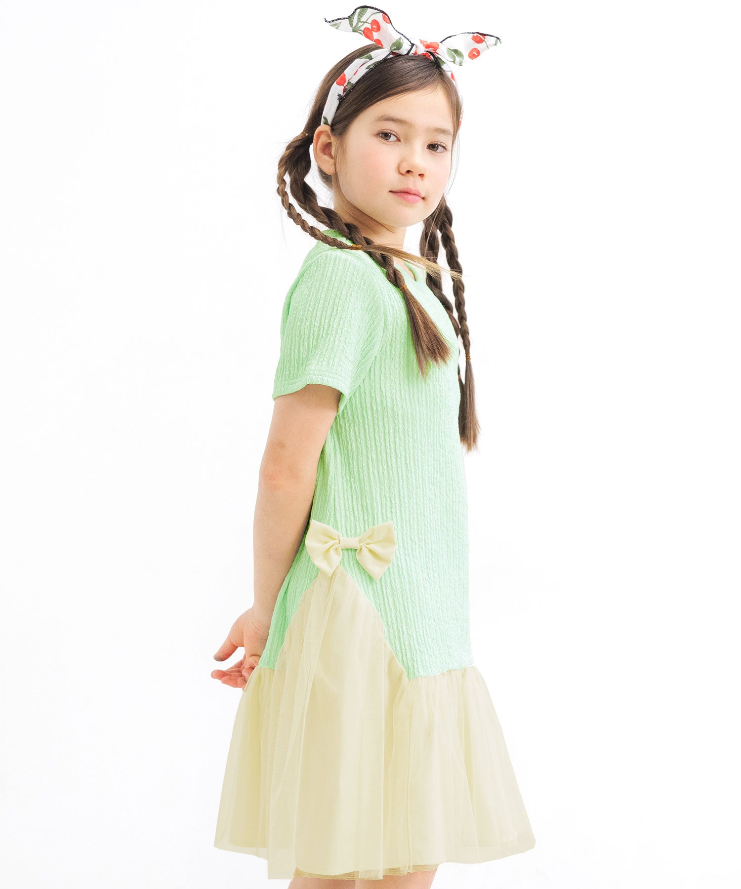 コドモフク ビー 子供服Bee 異素材切り替えワンピース ピンク