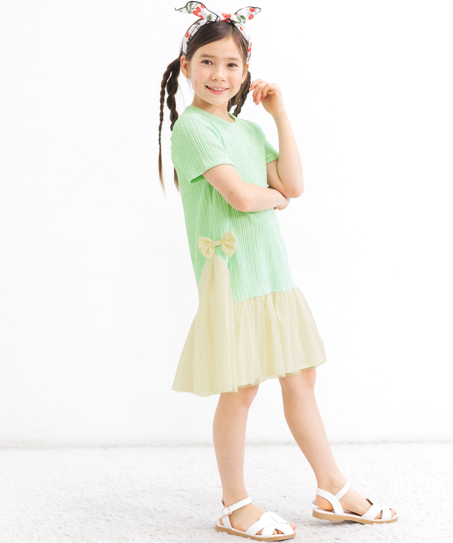 コドモフク ビー 子供服Bee 異素材切り替えワンピース ピンク